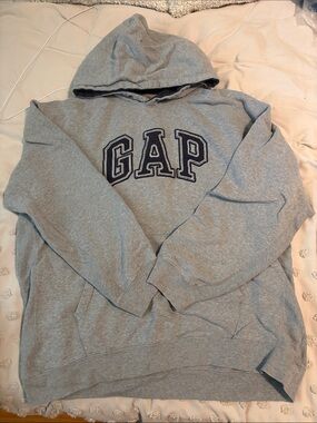 GAP Light Gray Crewneck Hoodie with Navy Logo